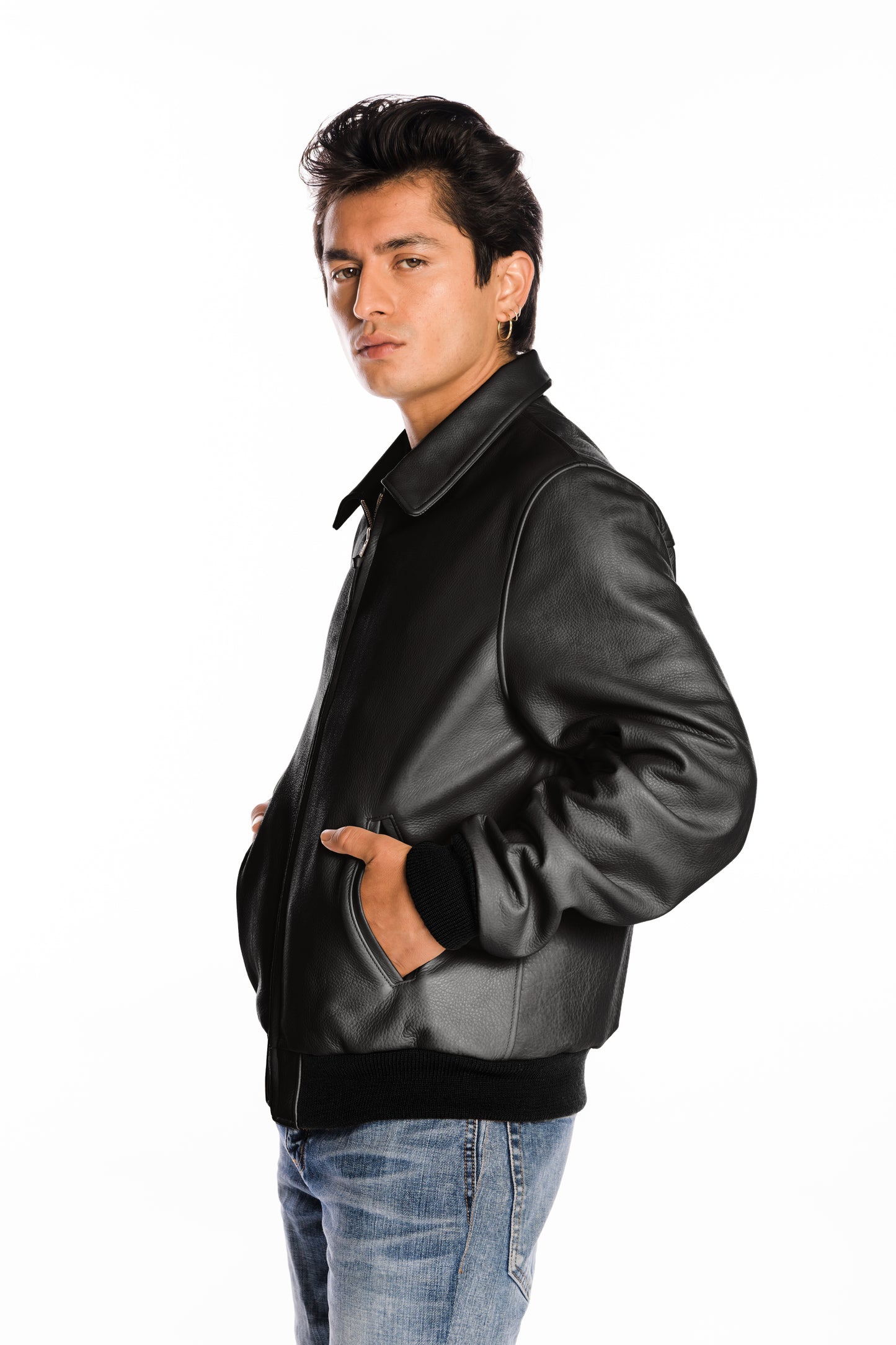 Bedford Leather Baseball Jacket in Black