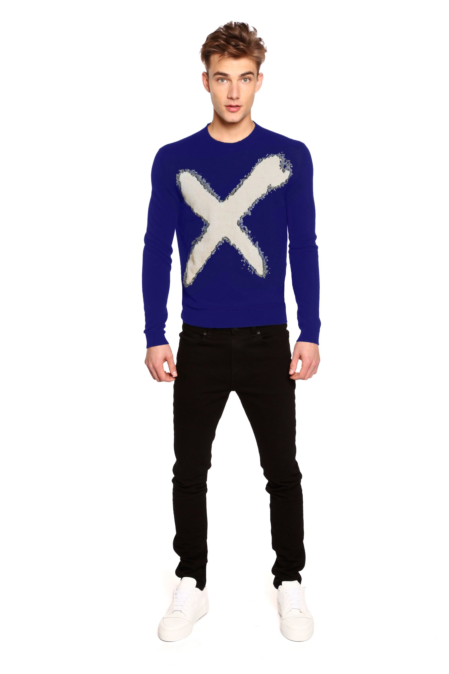 Gordon 'X' Crewneck in Blue-White