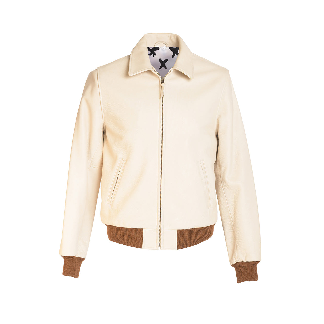 Bedford Leather Baseball Jacket in Ivory