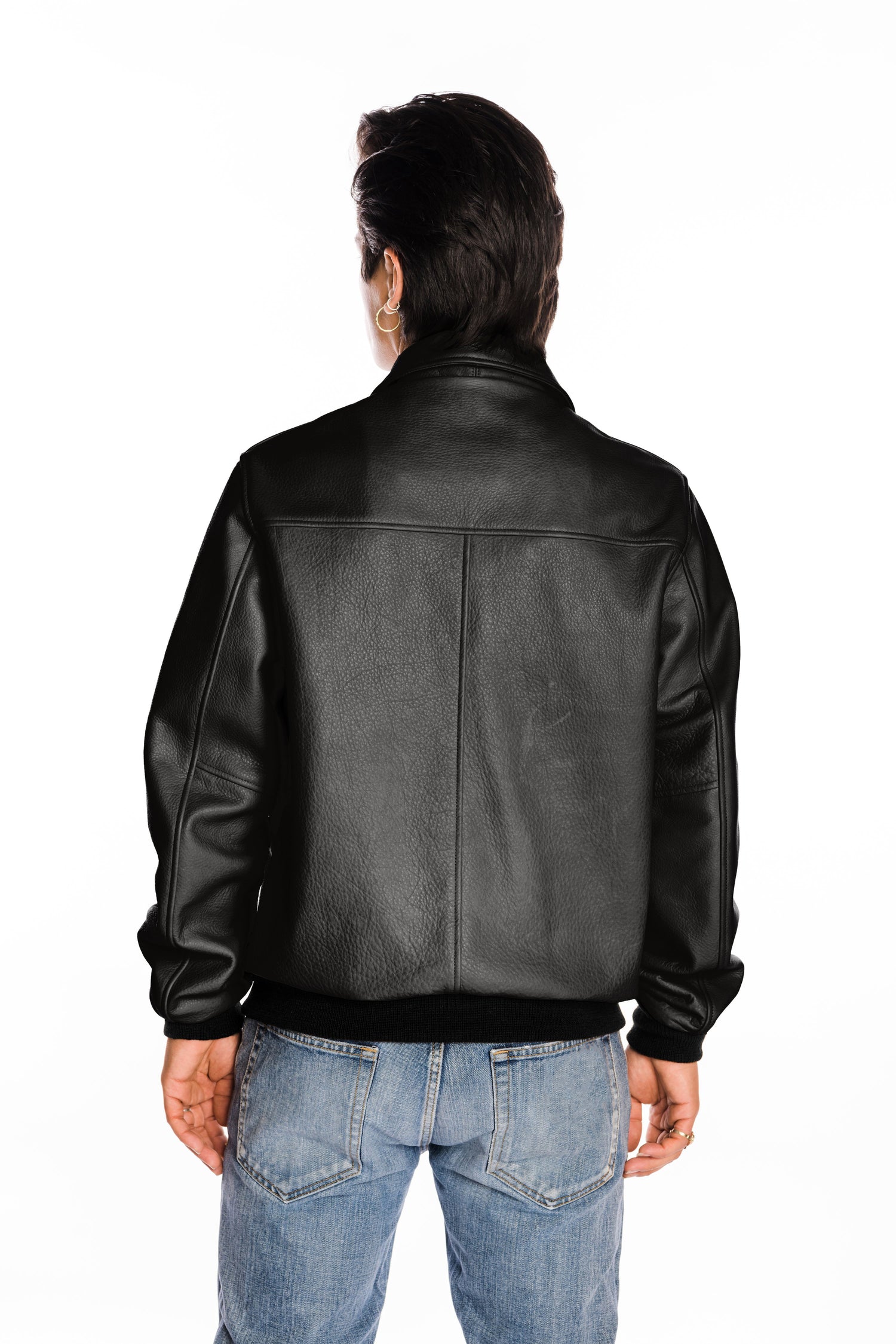 Bedford Leather Baseball Jacket in Black